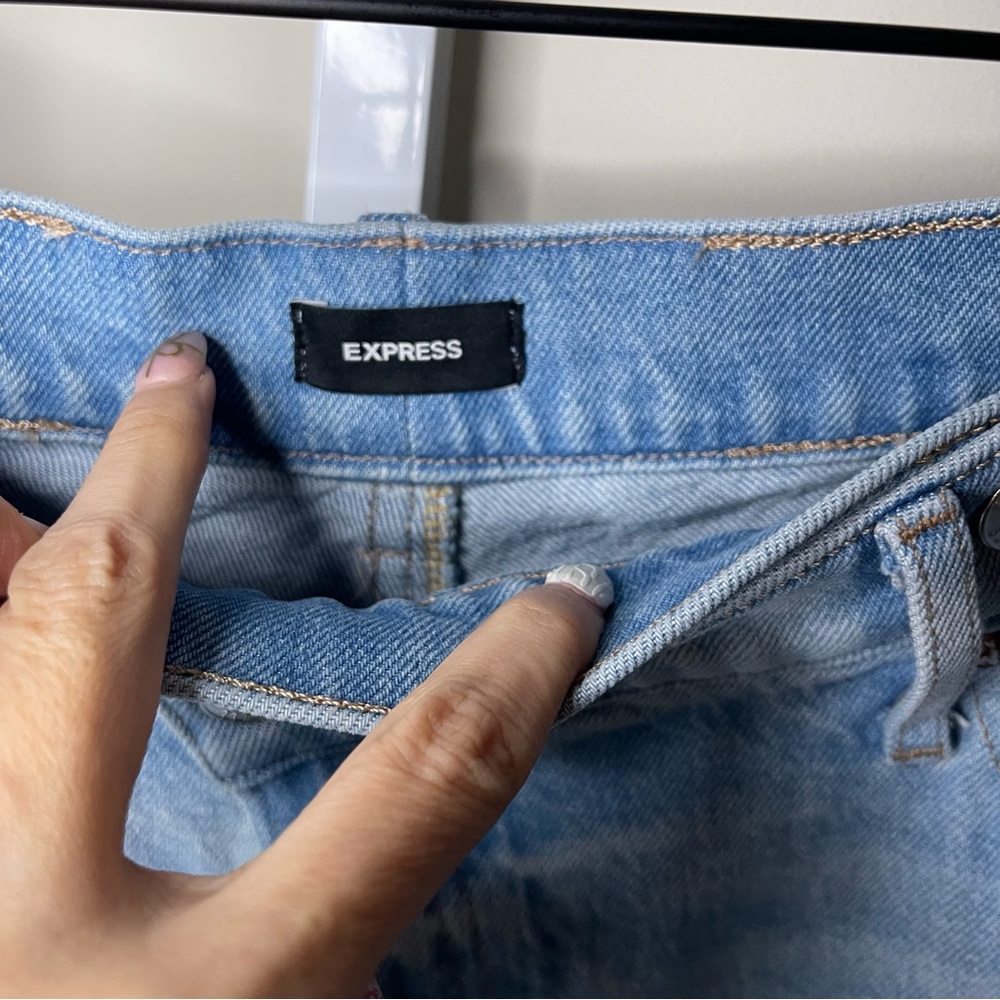 Express High Rise Wide Leg Two-Tone Denim Jeans Size 12L Stretch - Picture 7 of 8